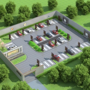 新中式户外停车场3D模型下载